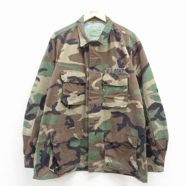XL/古着 長袖 ミリタリー ジャケット メンズ 80年代 80s コンバット USアーミー ウッド...