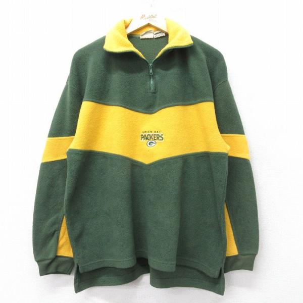 L/古着 長袖 ハーフジップ フリース トップス メンズ 90s NFL グリーンベイパッカーズ ツ...