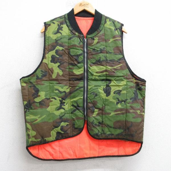 L/古着 ベスト メンズ 80年代 80s リバーシブル 濃緑他 迷彩 25nov15