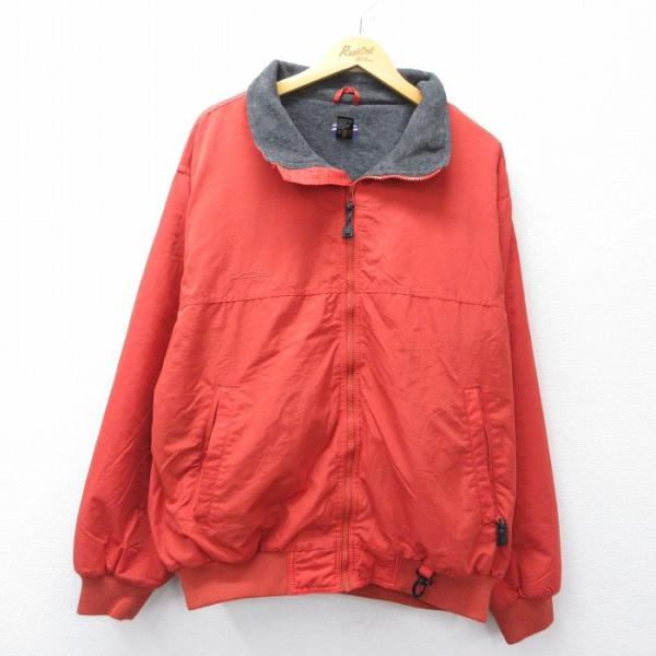 XL/古着 長袖 ナイロン ジャケット メンズ オレンジ系 内側フリース 25dec16