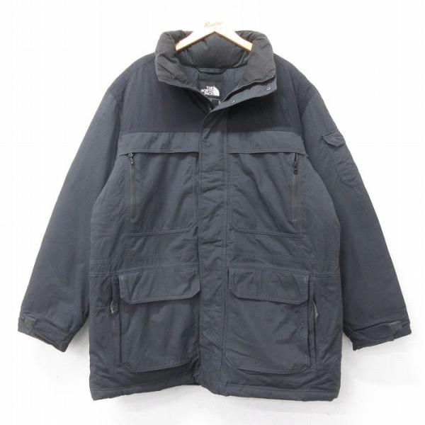 XL/古着 ノースフェイス 長袖 ナイロン ダウン ジャケット メンズ ワンポイントロゴ ロング丈 ...