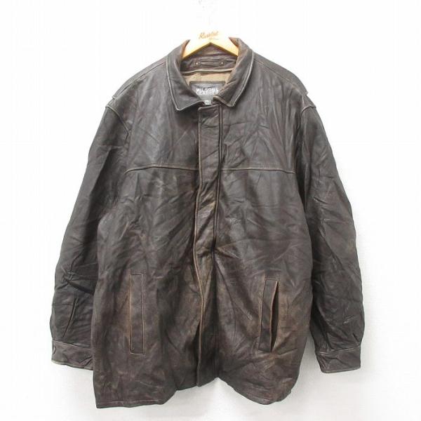 XL/古着 ウィルソン 長袖 レザー ジャケット メンズ 大きいサイズ ロング丈 こげ茶 ブラウン ...