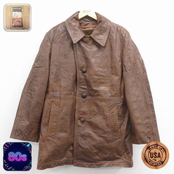 L/古着 マイティーマック 長袖 レザー ジャケット メンズ 80年代 80s　ロング丈 USA製 ...