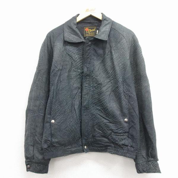 L/古着 長袖 レザー ジャケット メンズ 80年代 80s ラグラン USA製 濃青緑 spe 2...
