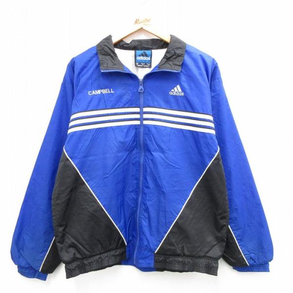 M/古着 アディダス adidas 長袖 ナイロン ジャケット メンズ 90s ワンポイントロゴ 紺...