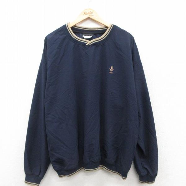 XL/古着 長袖 ジャケット メンズ 90s 花 大きいサイズ クルーネック 紺他 ネイビー 25o...