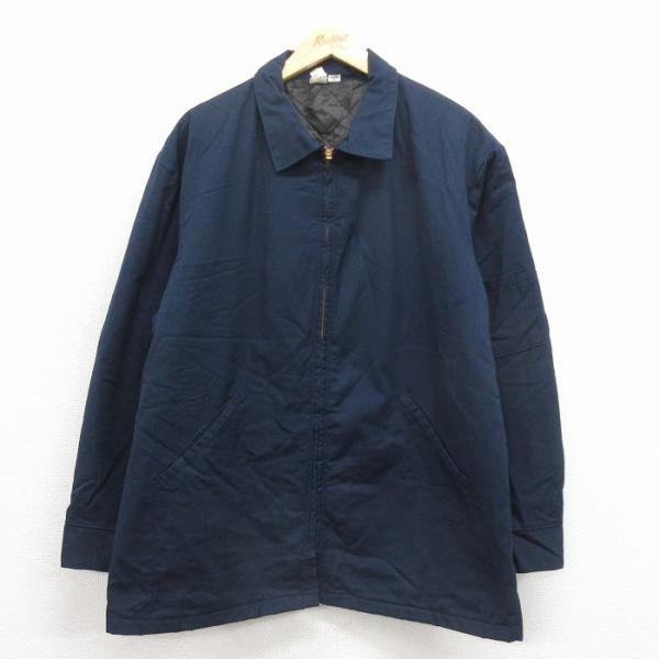 XL/古着 レッドキャップ 長袖 ワーク ジャケット メンズ 80年代 80s タロン 紺 内側キル...