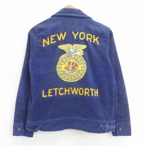 S/古着 長袖 ビンテージ ジャケット メンズ 70s FFA ニューヨーク チェーンステッチ刺繍 コーデュロイ タロン 紺 ネイビー 【spe】 21sep29 中古 アウター ジャ