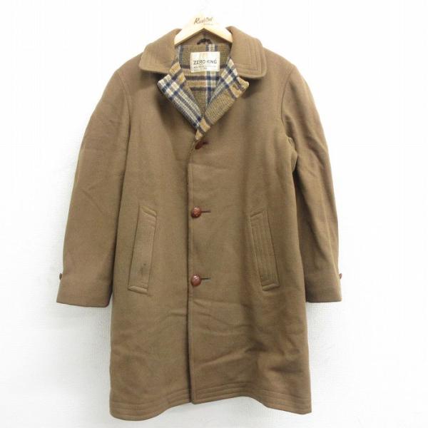 M/古着 長袖 ウール コート メンズ 80s ロング丈 茶 ブラウン 24oct15 中古 アウタ...