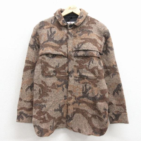 S/古着 長袖 ウール シャツ ジャケット メンズ 90年代 90s USA製 ベージュ 迷彩 sp...