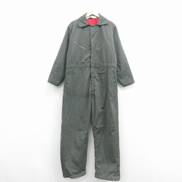 W43/古着 長袖 ツナギ メンズ 80年代 80s 大きいサイズ 濃緑 内側キルティング 26ja...