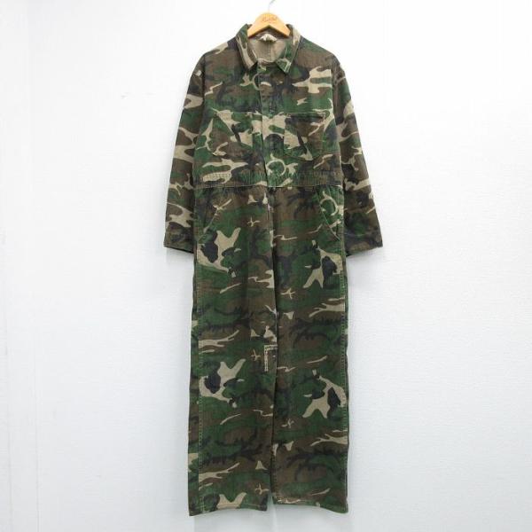 W43/古着 長袖 ハンティング パンツ メンズ 80年代 80s 大きいサイズ ウッドランドカモ ...