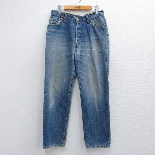 W32/古着 ジーンズ Levis リーバイス 501 メンズ ヒゲ 紺 ネイビー デニム spe ...
