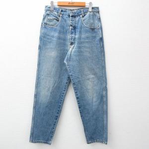 W31/古着 ゲス GUESS ジーンズ メンズ 90s ヒゲ コットン 薄紺 ネイビー デニム 23jul22 中古 ボトムス ジーパン Gパン ロング パンツ
