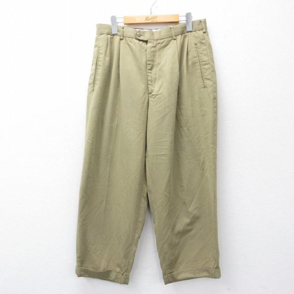 【20%OFF】W33/古着 スラックス パンツ メンズ 薄緑 グリーン 25oct01 中古 ボト...