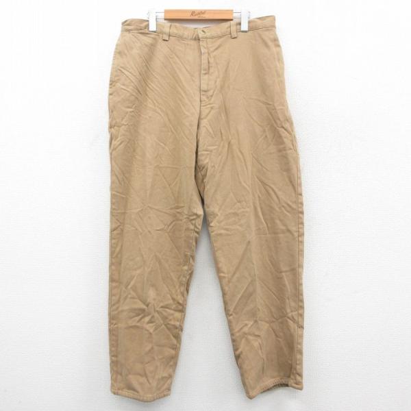 W34/古着 ノーティカ ブランド パンツ メンズ 90s コットン ベージュ カーキ 内側フランネ...