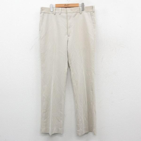 【20%OFF】W36/古着 スラックス パンツ メンズ 80s ベージュ他 カーキ ストライプ 2...