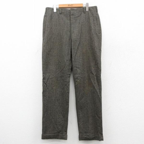 W34/古着 スラックス パンツ メンズ 80年代 80s ヘリンボーン ウール タロン グレー系他...