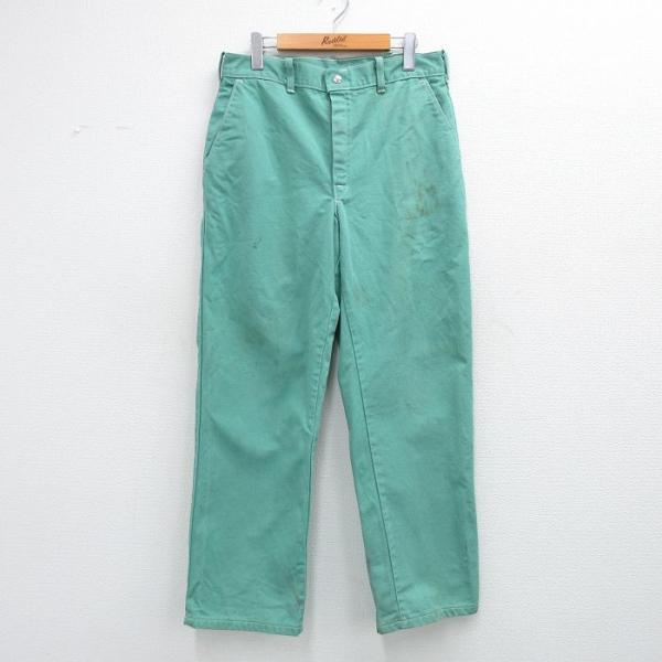 W32/古着 ワーク パンツ メンズ 80年代 80s 青緑 26feb05
