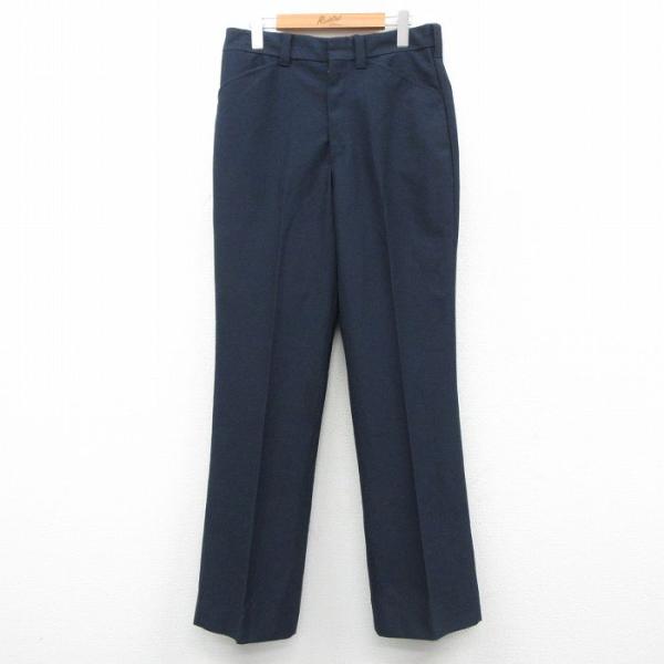 W32/古着 CINTAS スラックス パンツ メンズ 80年代 80s USA製 タロン 紺 26...