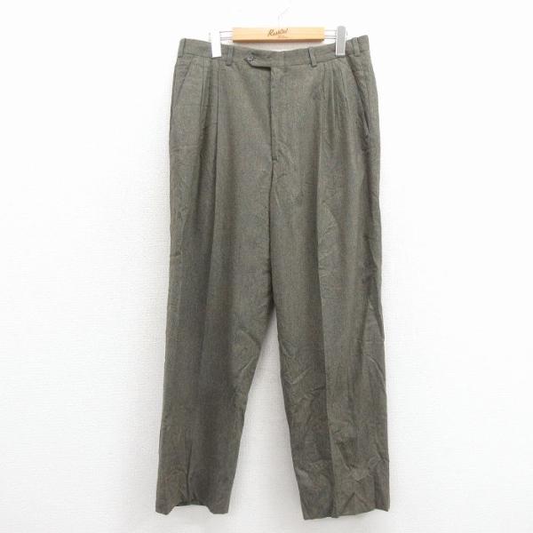 W34/古着 スラックス パンツ メンズ 80年代 80s ウール USA製 緑 26mar03
