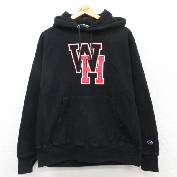XL/古着 長袖 チャンピオン Champion リバースウィーブ パーカー メンズ WH 黒 ブラ...
