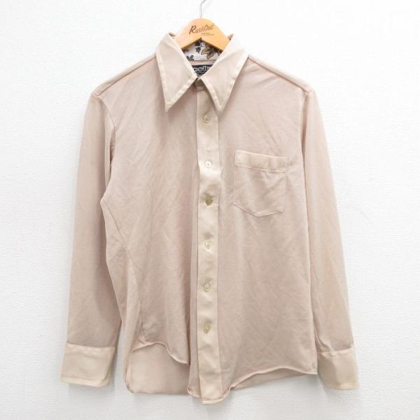 【50%OFF】M/古着 長袖 シャツ メンズ 70s ベージュ カーキ 24jul13 中古 トッ...