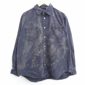 XL/古着 長袖 ブランド シャツ リーバイス Levis コットン 黒他 ブラック デニム ブリーチ加工 20aug24 中古 メンズ トップス