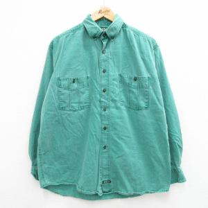 XL/古着 アメリカンイーグル 長袖 ブランド シャツ メンズ 90s コットン ボタンダウン 緑 ...