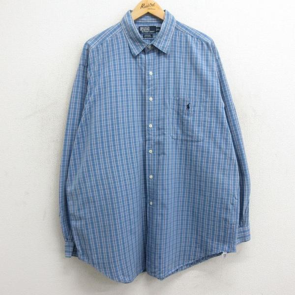 XL/古着 ラルフローレン 長袖 ブランド シャツ メンズ 90s ワンポイントロゴ HARLOWE...