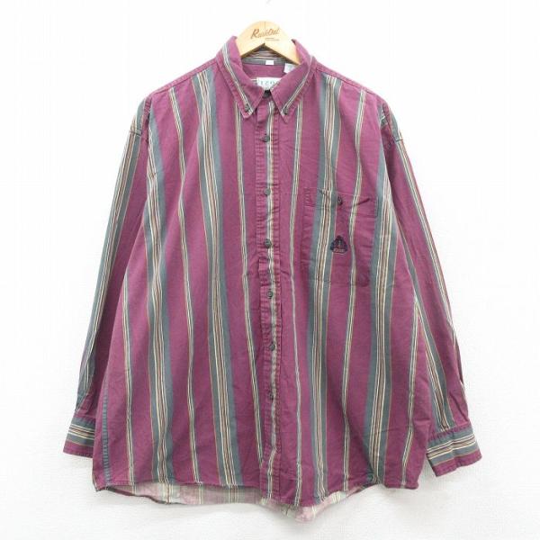【50%OFF】XL/古着 IZOD 長袖 ブランド シャツ メンズ 90s ワンポイントロゴ 大き...