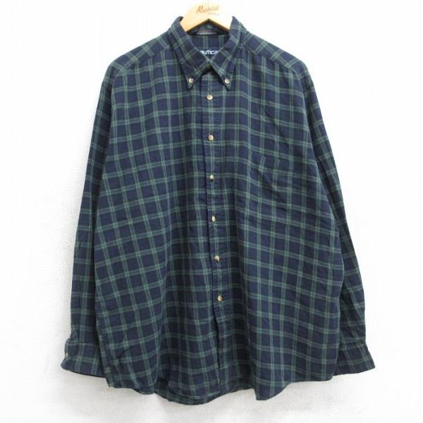 XL/古着 ノーティカ 長袖 ブランド シャツ メンズ 90s 大きいサイズ コットン ボタンダウン...