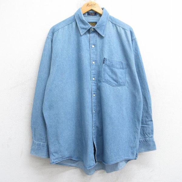 XL/古着 ラルフローレン チャップス 長袖 ブランド シャツ メンズ 大きいサイズ コットン 紺 ...