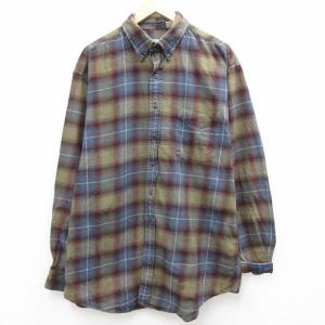 XL/古着 アメリカンイーグル American Eagle 長袖 フランネル シャツ メンズ ロング丈 コットン ボタンダウン 紺他 ネイビー チェック 22jan04 中古 トップス