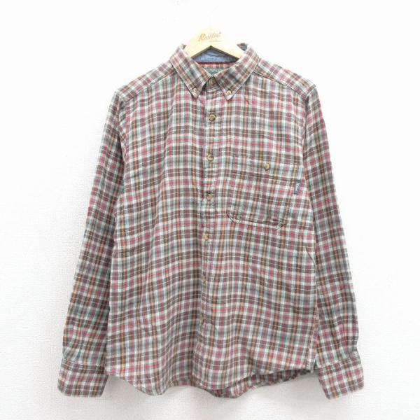 L/古着 ウールリッチ 長袖 フランネル シャツ メンズ コットン ボタンダウン 赤他 チェック 2...
