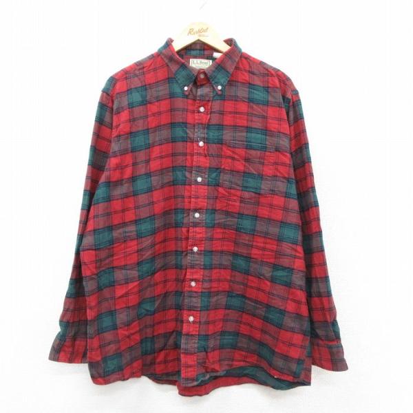 XL/古着 エルエルビーン 長袖 フランネル シャツ メンズ 80年代 80s ロング丈 コットン ...