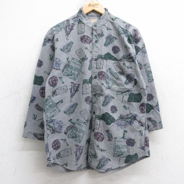 L/古着 ウールリッチ 7分袖 フランネル シャツ メンズ 90年代 90s 魚 釣り 総柄 コット...