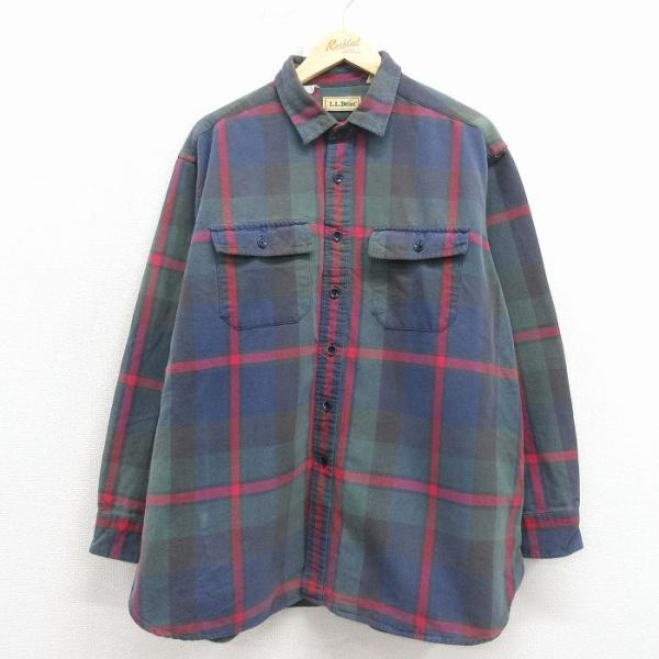 XL/古着 エルエルビーン 長袖 フランネル シャツ メンズ 80年代 80s 大きいサイズ コット...