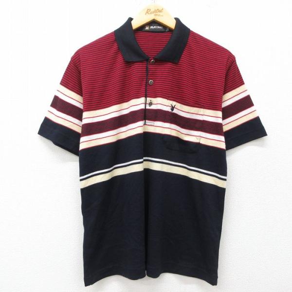 L/古着 プレイボーイ 半袖 ポロ シャツ メンズ 00s ワンポイントロゴ 濃紺他 ネイビー 25...