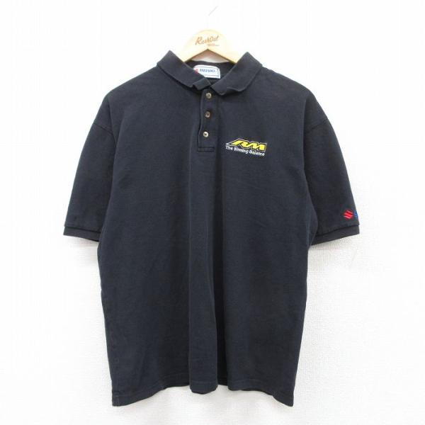 XL/古着 半袖 ポロ シャツ メンズ スズキ SUZUKI RM 鹿の子 黒 ブラック 25jul...