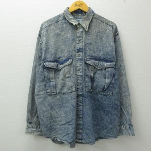 XL/古着 長袖 シャツ メンズ 90s ケミカルウォッシュ 紺 ネイビー デニム 22oct26 中古 トップス｜