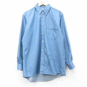 XL/古着 長袖 シャツ メンズ 90s コットン ボタンダウン 薄紺 ネイビー 24feb09 中古 トップス