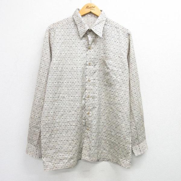 【50%OFF】XL/古着 長袖 シャツ メンズ 薄ベージュ系他 カーキ 25mar26 中古 トッ...