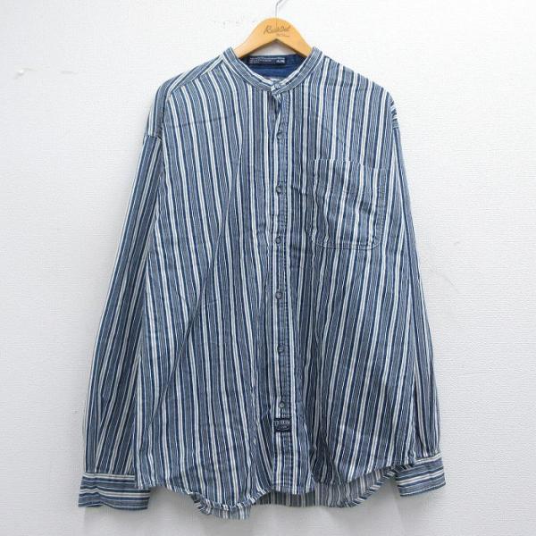 【50%OFF】XL/古着 長袖 シャツ メンズ 00s 大きいサイズ ロング丈 コットン ノーカラ...