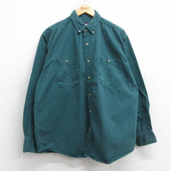 XL/古着 FADED GLORY 長袖 シャツ メンズ 00s コットン ボタンダウン 緑 グリー...