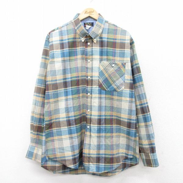 XL/古着 長袖 ウエスタン シャツ メンズ 90s ロング丈 ボタンダウン ベージュ他 カーキ チ...