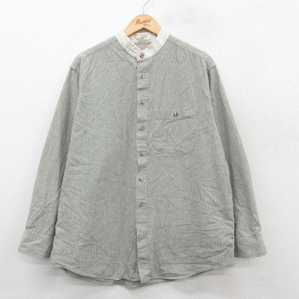 【20%OFF】XL/古着 長袖 シャツ メンズ 90s 大きいサイズ ロング丈 コットン ノーカラ...