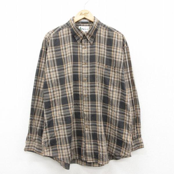 【20%OFF】XL/古着 長袖 シャツ メンズ 00s 大きいサイズ ボタンダウン ベージュ他 カ...