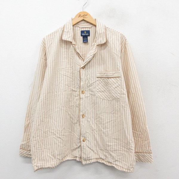XL/古着 STAFFORD 長袖 パジャマ シャツ メンズ 大きいサイズ 開襟 オープンカラー ベ...
