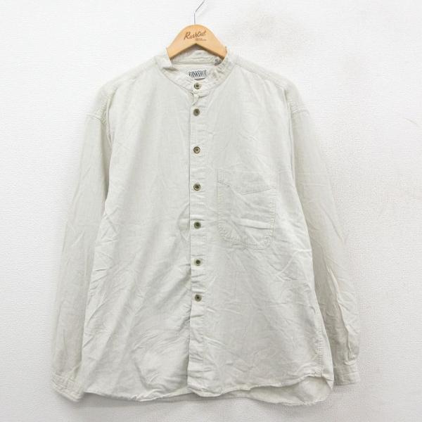 【20%OFF】XL/古着 長袖 シャツ メンズ 90年代 90s コットン ノーカラー 薄ベージュ...